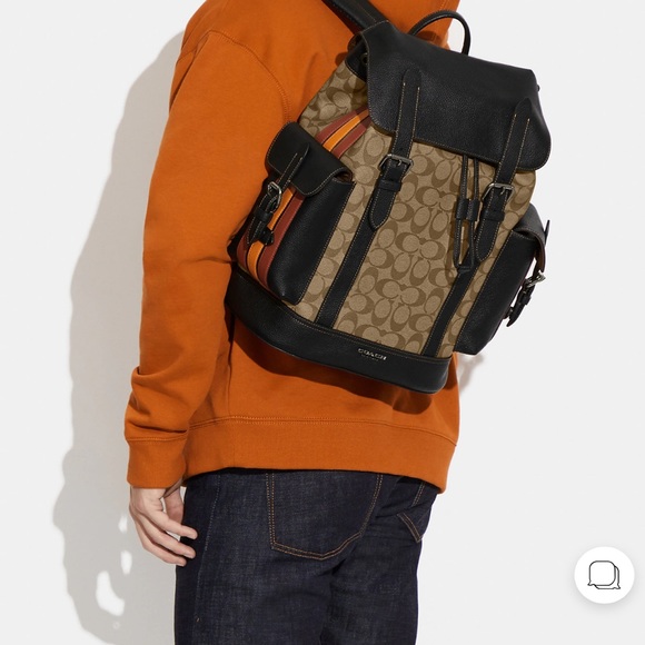 Coach Hudson Backpack In Signature Canvas With Varsity Stripe - Picture 12 of 12